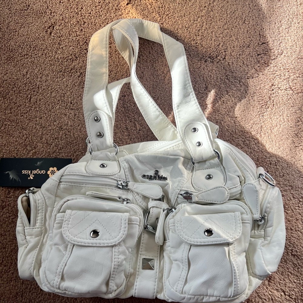 Angel Kiss Hobo Style White Bag with Silver Accents